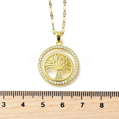 Brass Micro Pave Clear Cubic Zirconia Tree of Life Pendants NJEW-H066-01E-G-1