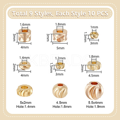 90Pcs 9 Style Brass Beads KK-PH0011-23-1