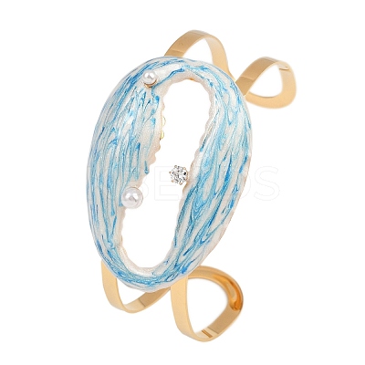 Shell Shape 304 Stainless Steel Enamel Cuff Bangles for Women LS-BJEW-A049-04D-G-1