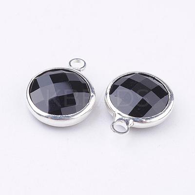 Silver Color Plated Brass Glass Flat Round Charms GLAA-M003-A-26S-1