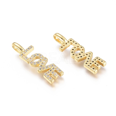 Brass Micro Pave Clear Cubic Zirconia Pendants ZIRC-Q023-06G-1