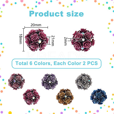 12Pcs 6 Colors Handmade Polymer Clay Rhinestone Beads CLAY-PH0002-08-1