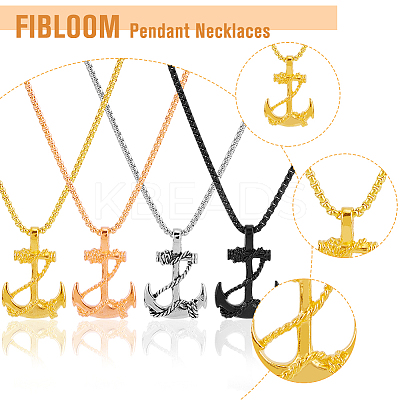 4Pcs 4 Colors Stainless Steel Anchor Pendant Necklaces Set with Box Chains for Men NJEW-FI0001-26-1