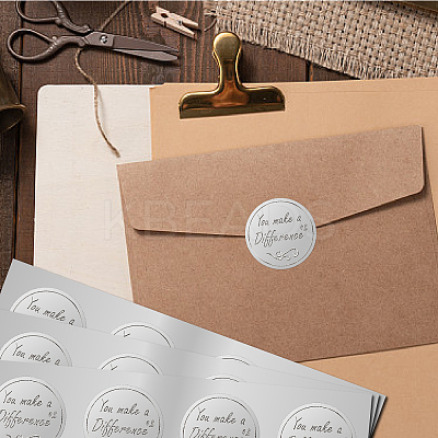 Round Plastic Silver Foil Embossed Picture Stickers DIY-WH20008-006-1