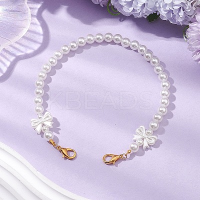 ABS Plastic Imitation Pearl Round & Bowknot White Beaded Purse Chains AJEW-BA00140-1