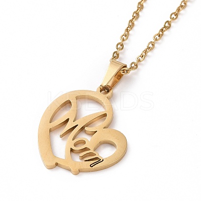 304 Stainless Steel Heart with Word MOM Stud Earrings and Pendant Necklace AJEW-B019-04-1