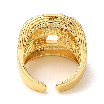 Double Layer Brass Micro Pave Cubic Zirconia Open Cuff Rings X-RJEW-U008-09G-1