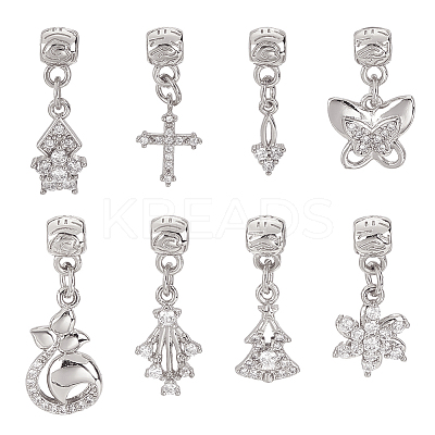 8Pcs 8 Style Rack Plating Brass Micro Pave Clear Cubic Zirconia Pendants ZIRC-OC0001-05P-1