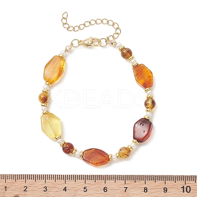 Gradient Color Natural Amber & Shell Pearl Beaded Bracelets for Women BJEW-JB13553-1