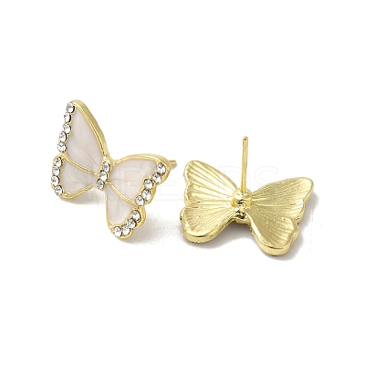 Butterfly Alloy & Enamel Stud Earrings with Clear Cubic Zirconia for Women EJEW-K282-03G-1