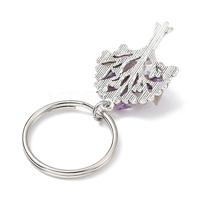 Natural Amethyst Chip & Alloy Tree of Life Pendant Keychain KEYC-JKC00648-06-1