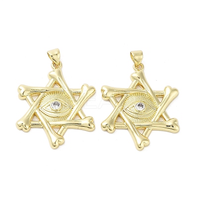 Rack Plating Star of David Brass Micro Pave Cubic Zirconia Pendants KK-E102-07G-1