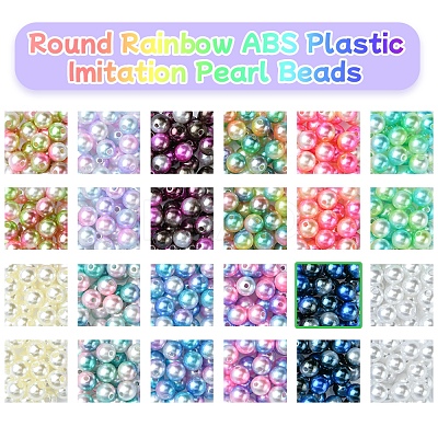 DIY Round Rainbow ABS Plastic Imitation Pearl Beads Bracelet Making Kits DIY-FS0007-71-1
