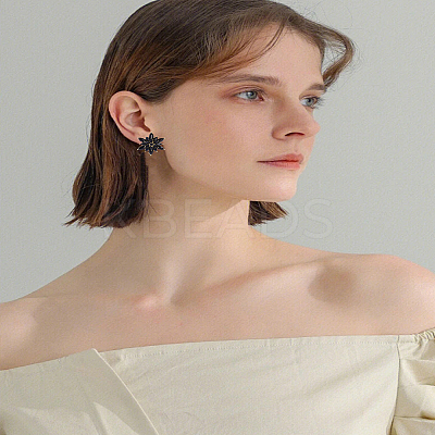 1 Pair Flower Cubic Zirconia Stud Earrings EJEW-LP0013-09-1