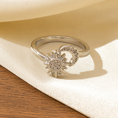 Brass Micro Pave Clear Cubic Zirconia Cuff Open Rings for Couple WG75937-04-1