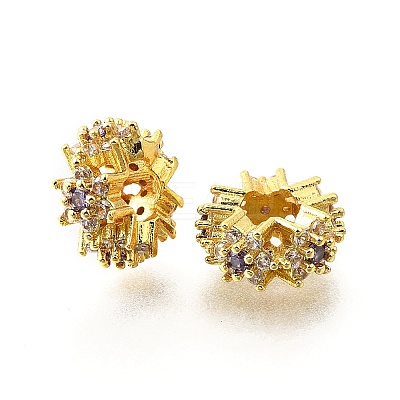 Flower Brass Micro Pave Cubic Zirconia European Beads KK-V008-19G-01-1