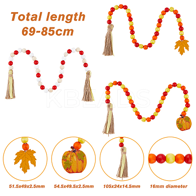 Natural Wood Beaded Pendant Decorations with Tassel Hemp Rope HJEW-AB00040-1