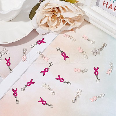 October Breast Cancer Pink Awareness Ribbon Alloy Enamel Pendants ENAM-SC0001-69-1