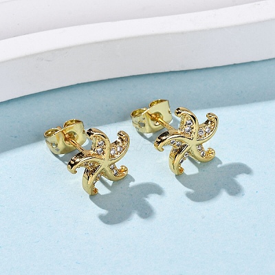 Brass Micro Pave Clear Cubic Zirconia Stud Earrings EJEW-D328-04G-04-1