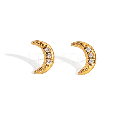 Stainless Steel Micro Pave Cubic Zirconia Moon Stud Earrings for Women LI0948-3-1