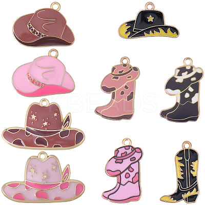 18Pcs 9 Styles Western Cowboy Theme Alloy Enamel Pendants ENAM-BM0001-21-1