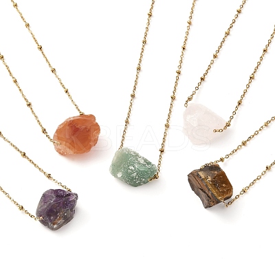 Rough Raw Natural Mixed Stone Pendant Necklaces NJEW-JN03641-1