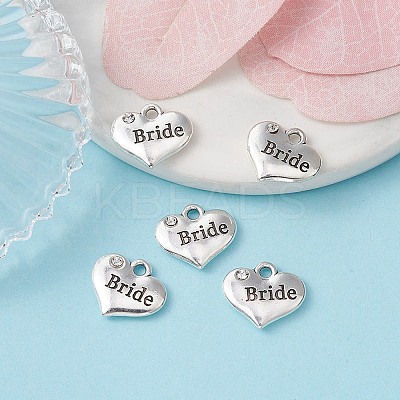 Wedding Theme Antique Silver Tone Tibetan Style Heart with Bride Rhinestone Charms TIBEP-YW0001-37B-1