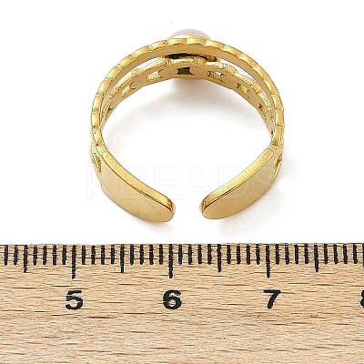 316 Stainless Steel with Natural Mixed Gemstone Cuff Rings RJEW-Z098-01G-14-1
