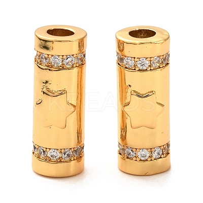 Brass Micro Pave Clear Cubic Zirconia Tube Beads ZIRC-P086-05G-1