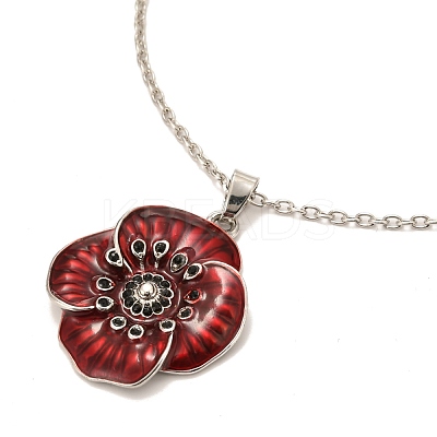 Alloy Poppy Flower Pendant Necklaces NJEW-B080-02P-1