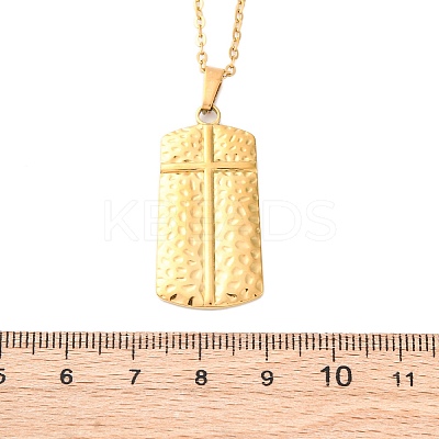 Texture Rectangle with Cross 304 Stainless Steel Pendant Necklaces NJEW-H059-12G-1