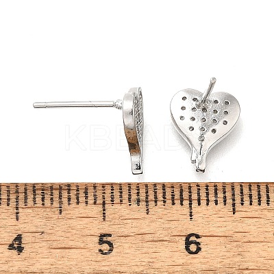 Heart Brass Micro Pave Cubic Zirconia Ear Studs EJEW-D304-35G-1