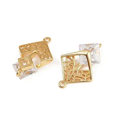 Brass Clear Cubic Zirconia Rhombus Tree of Life Connector Charms KK-B137-17G-1