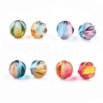 Two Tone Transparent Spray Painted Acrylic Corrugated Beads X-ACRP-T005-52-M-1