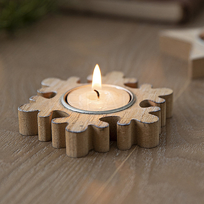 Christmas Wooden Candlestick Holder with Metal Tray CAND-PW0013-63A-1