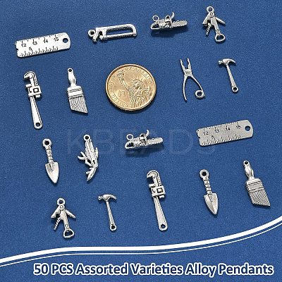 50Pcs 10 Styles Tibetan Style Alloy Pendants FIND-YW0007-18-1