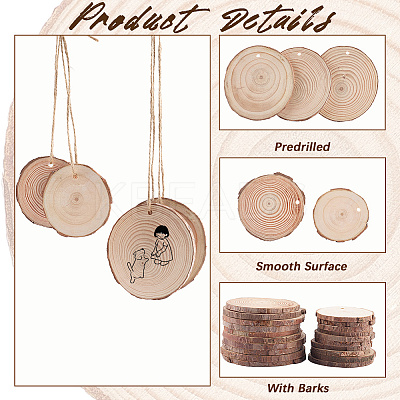 20Pcs 2 Styles Flat Round Unfinished Wooden Chip Pendants WOOD-CP0001-15-1