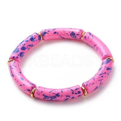 Acrylic Curved Tube Beaded Stretch Bracelet BJEW-JB08443-04-1