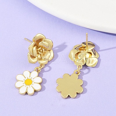 Daisy Flower Brass Dangle Stud Earrings EJEW-S277-04G-1