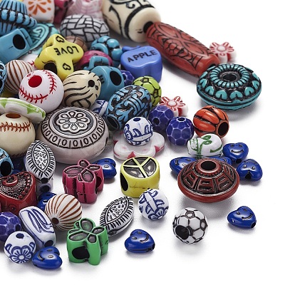 Mixed Antique Style Acrylic Beads/Pendants MACR-YW0001-33-1