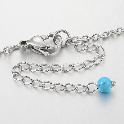 Round Synthetic Turquoise Beads Anklets AJEW-AN00103-01-1