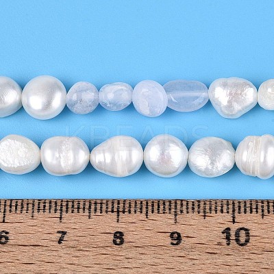 Natural Blue Lace Agate Nuggets & Natural Cultured Freshwater Pearl Beads Strands PEAR-N023-01A-04-1