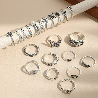 21Pcs Alloy Enamel with Plastic Pearl Finger Rings Sets FS-WG05D6A-01-1