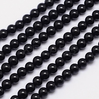 Natural Black Tourmaline Round Bead Strands G-I160-01-6mm-1