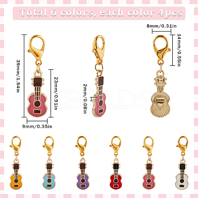 24Pcs 6 Colors Guitar Alloy Enamel Pendant Locking Stitch Markers HJEW-SC00033-1
