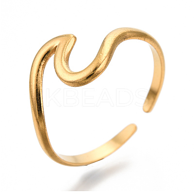 Ion Plating(IP) 304 Stainless Steel Sea Wave Cuff Rings LS-RJEW-N038-115LG-1