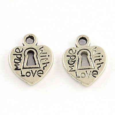 Tibetan Style Heart Lock Alloy Charms TIBEP-A5021-AS-RS-1