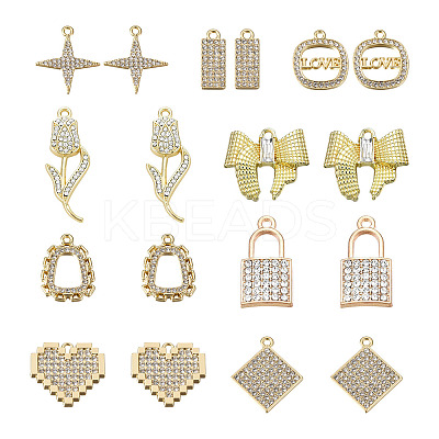 18Pcs 9 Style Alloy Crystal Rhinestone Pendants FIND-SW0001-30-1