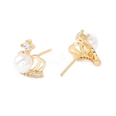 Clear Cubic Zirconia Crown Stud Earrings with Acrylic Pearl EJEW-F282-37G-1