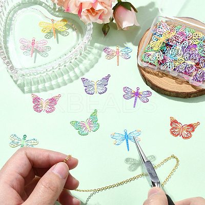 40Pcs 10 Styles Spray Painted 430 Stainless Steel Filigree Pendants STAS-CJ0002-53-1